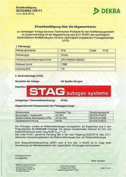 Abgasgutachten STAG (als Fremdgutachten bestellt)